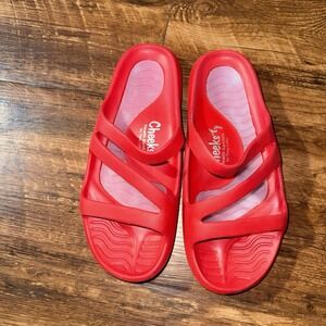 Tony Little Cheeks Health Red Slip On Sandals Gel Bed Women's Size 8